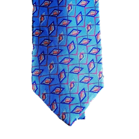 Christian Dior Monsieur Vintage All Silk Blue Gray Geometrical Abstract Necktie - Picture 1 of 10